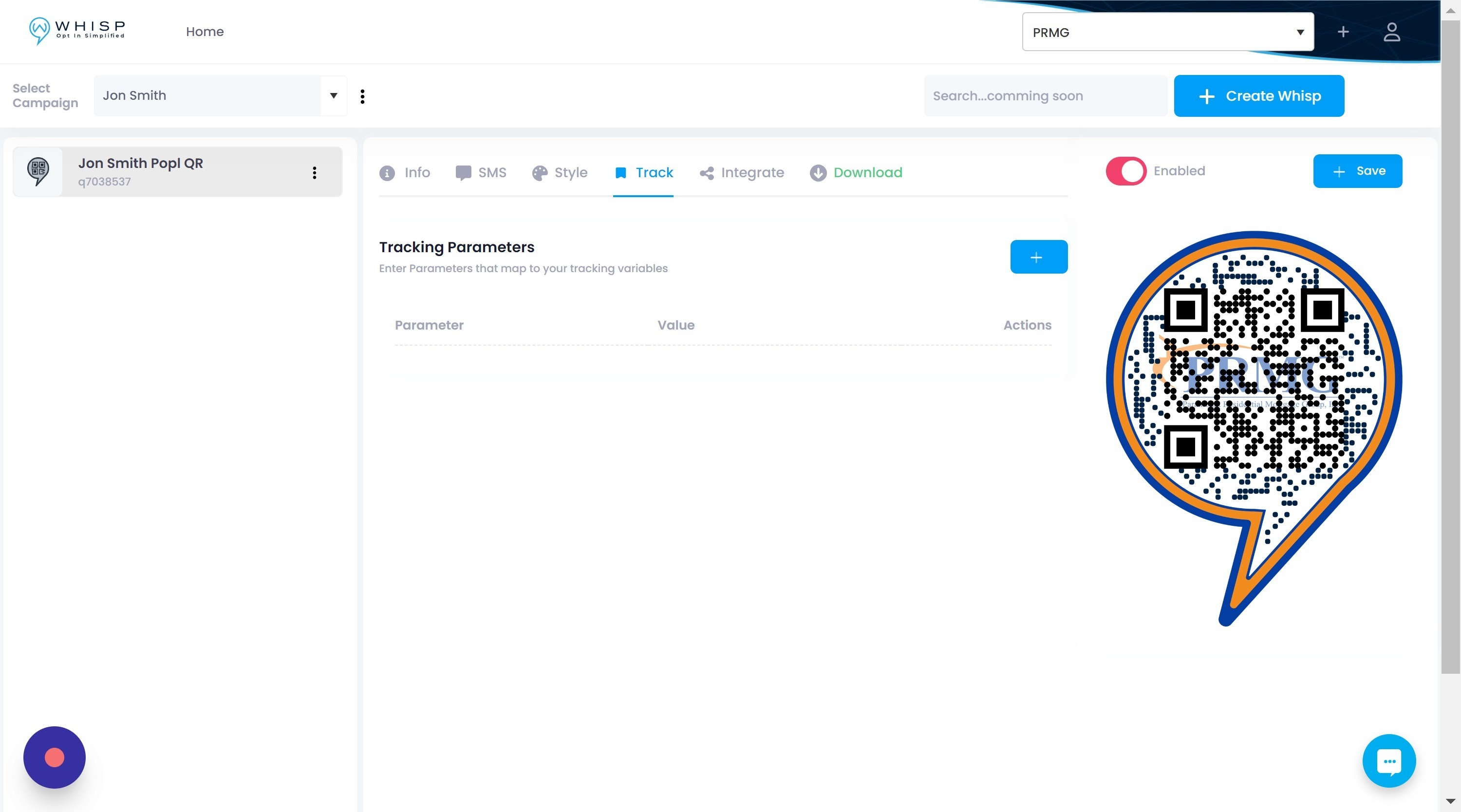 Screenshot of: Click on the + sign to add a new parameter.